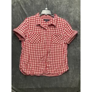 Tommy Hilfiger Red Gingham Roll Slv Top Woman’s XL Americana Western Coquette
